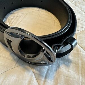 True Religion Black Leather Belt w/ Silver Double-Ring Buckle